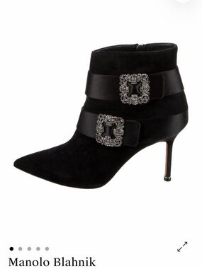 RARE Manolo Blahnik Hangisi Plinia Black Crystal Bootie/ Ankle Boot